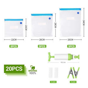 Vacuum Pack Storage Bags - Re-usable, space saving, healthy (20/17 Pack)